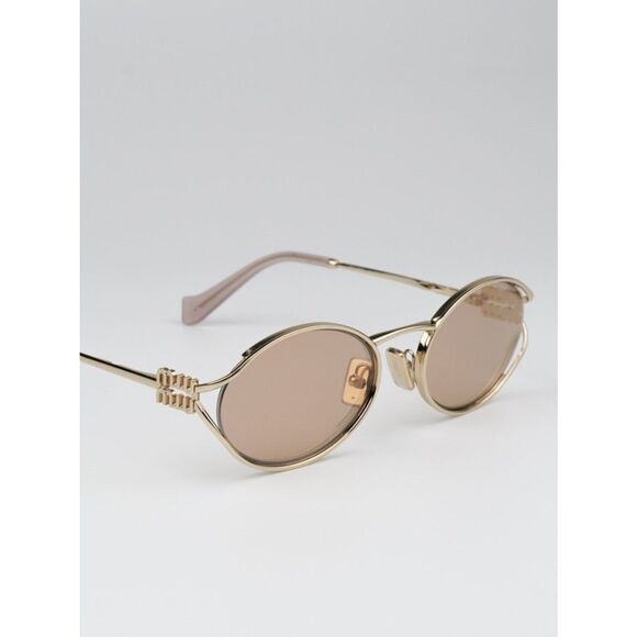 NEW Miu Miu MU52YS ZVN20F Pale Gold Pink Mirror Silver Oval Unisex Sunglasses main image 4